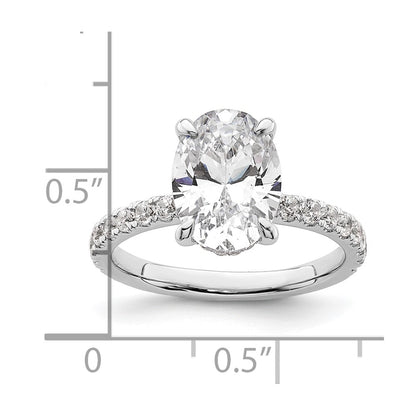 14K White Gold 3 1/2 carat Certified Lab Grown Diamond VS+ F+ Oval Complete Solitaire with Flair Engagement Ring