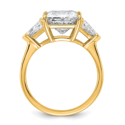 14K Yellow Gold 4 1/8 carat Certified Lab Grown Diamond VS+ F+ Princess and Trillion Complete Three Stone Engagement Ring