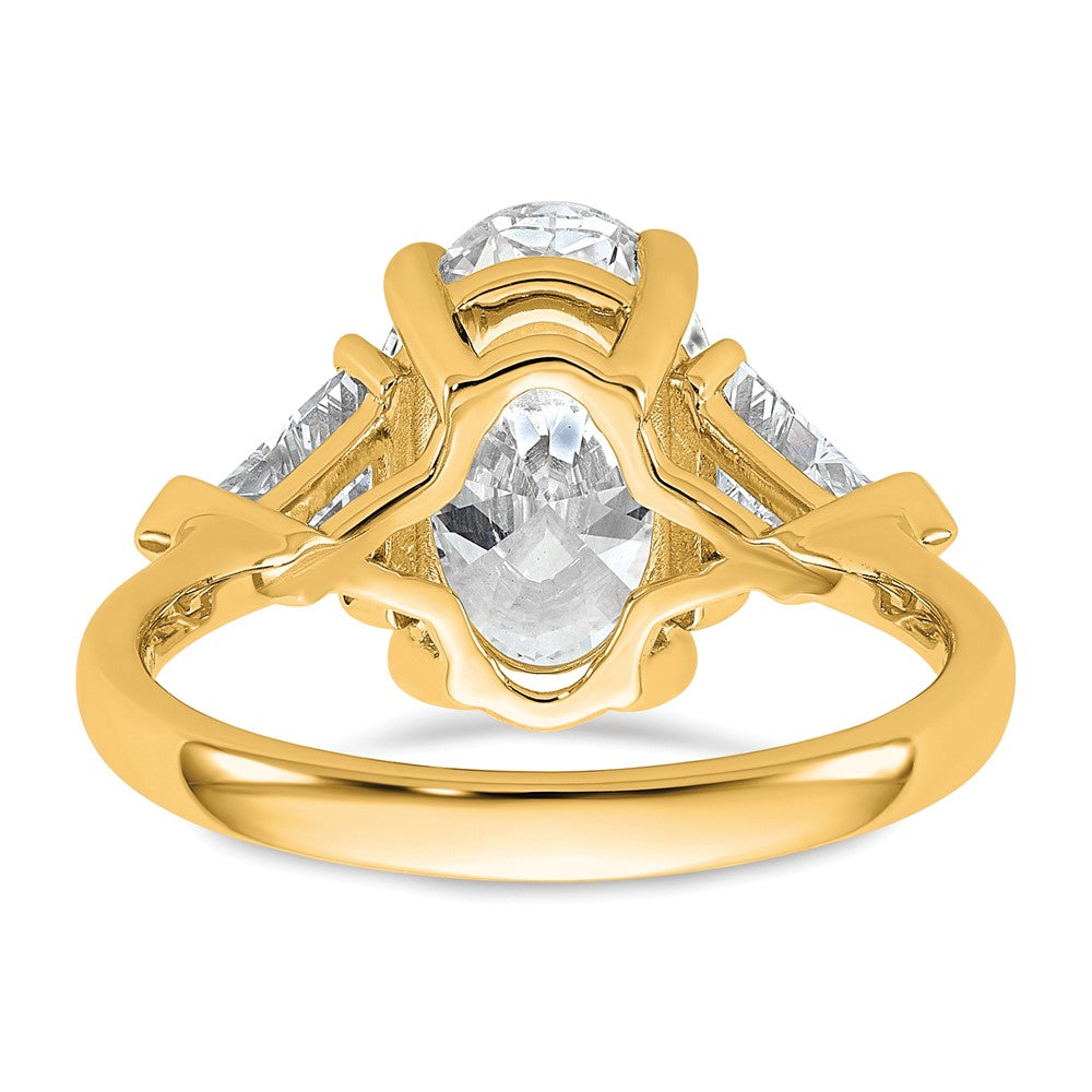 14K Yellow Gold 1 1/8 carat Lab Grown Diamond VS/SI+ G+ Trillion and 3 carat Oval Center Semi Mount Three Stone Engagement Ring