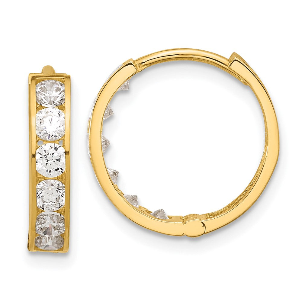 14K Yellow Gold Polished CZ 4x16mm Huggie Hoop Earrings