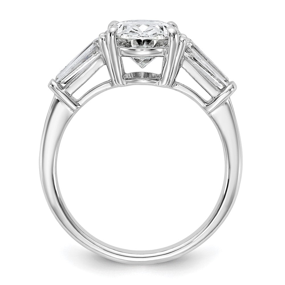 14K White Gold 3/4 carat Lab Grown Diamond VS+ F+ Tapered Baguette 2 1/2 carat Oval Semi Mount Three Stone Engagement Ring