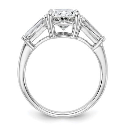 14K White Gold 3/4 carat Lab Grown Diamond VS+ F+ Tapered Baguette 2 1/2 carat Oval Semi Mount Three Stone Engagement Ring
