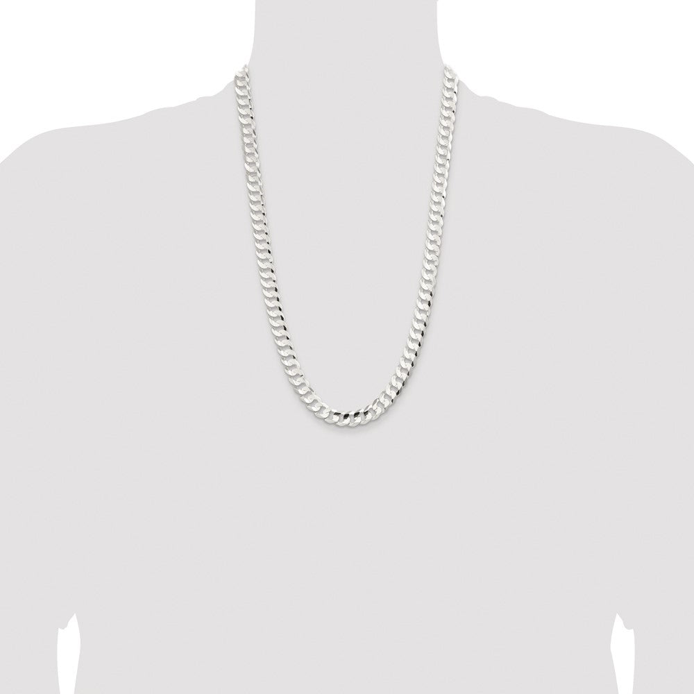 Sterling Silver Rhodium-plated 9.75mm Concave Beveled Curb 26 Inch Chain
