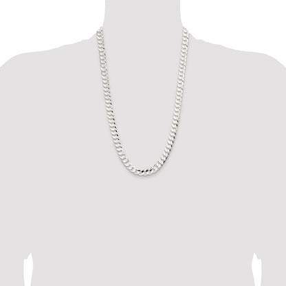 Sterling Silver Rhodium-plated 9.75mm Concave Beveled Curb 26 Inch Chain