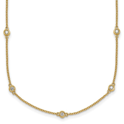 14K Yellow Gold Complete 3/8 carat Bezel-set Diamond and Cable Chain 15-Station 18 Inch Necklace
