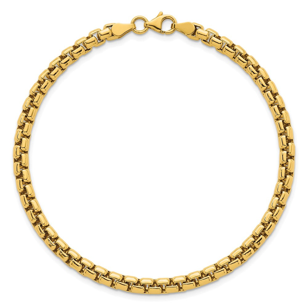 14K Yellow Gold Polished 4.25mm Rounded Box Chain 8.5 Inch Mens Bracelet