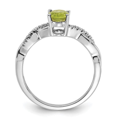 14K White Gold 7x5 Oval August/Peridot and Diamond Size 7 Ring