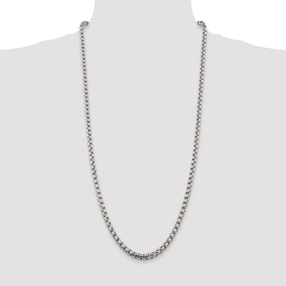 Sterling Silver Rhodium-plated 5.2mm Round Box 30 Inch Chain