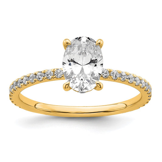 14K Yellow Gold 1 1/3 carat Certified Lab Grown Diamond VS/SI+ G+ Oval Complete Solitaire with Flair Engagement Ring