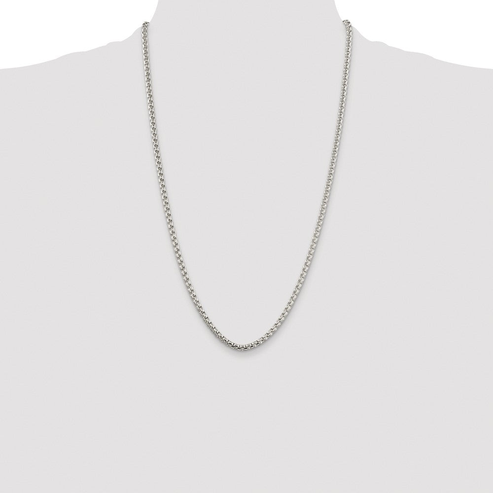 Sterling Silver Rhodium-plated 3.6mm Round Box 26 Inch Chain