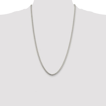 Sterling Silver Rhodium-plated 3.6mm Round Box 26 Inch Chain