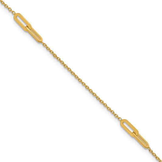 10K Yellow Gold Link 3-Station 10 Inch Plus 1 Inch Extender - Total 11 Inch Anklet