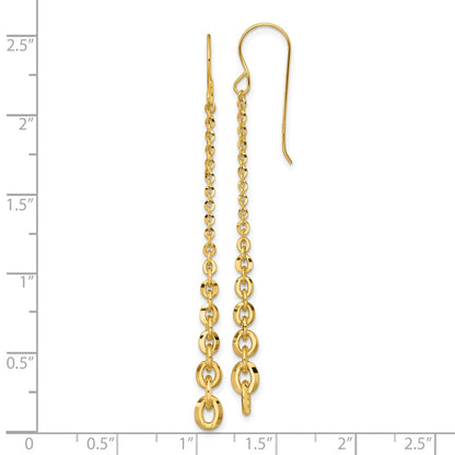 14K Yellow Gold Polished Graduated Cable Chain Link Dangle French Hook Earrings