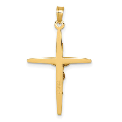 14K Yellow Gold with Rhodium Polished INRI Crucifix Cross Pendant