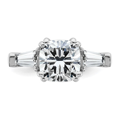 14K White Gold 3 3/4 carat Lab Grown Diamond VS+ F+ Cushion and Tapered Baguette Complete Three Stone Engagement Ring
