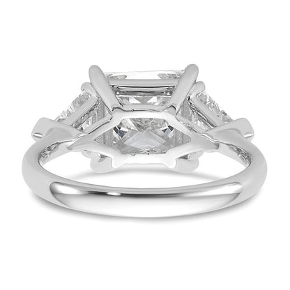 14K White Gold 4 1/8 carat Certified Lab Grown Diamond VS/SI+ G+ Princess and Trillion Complete Three Stone Engagement Ring