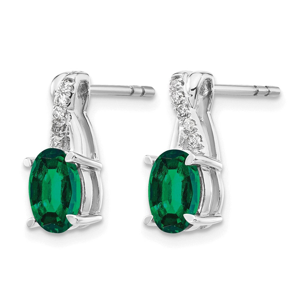 14K White Gold 7x5 Oval May/Lab Created Emerald and Diamond Earrings