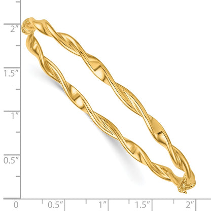 14K Yellow Gold Polished and Twisted 3.80mm Hinged Oval Bangle Bracelet