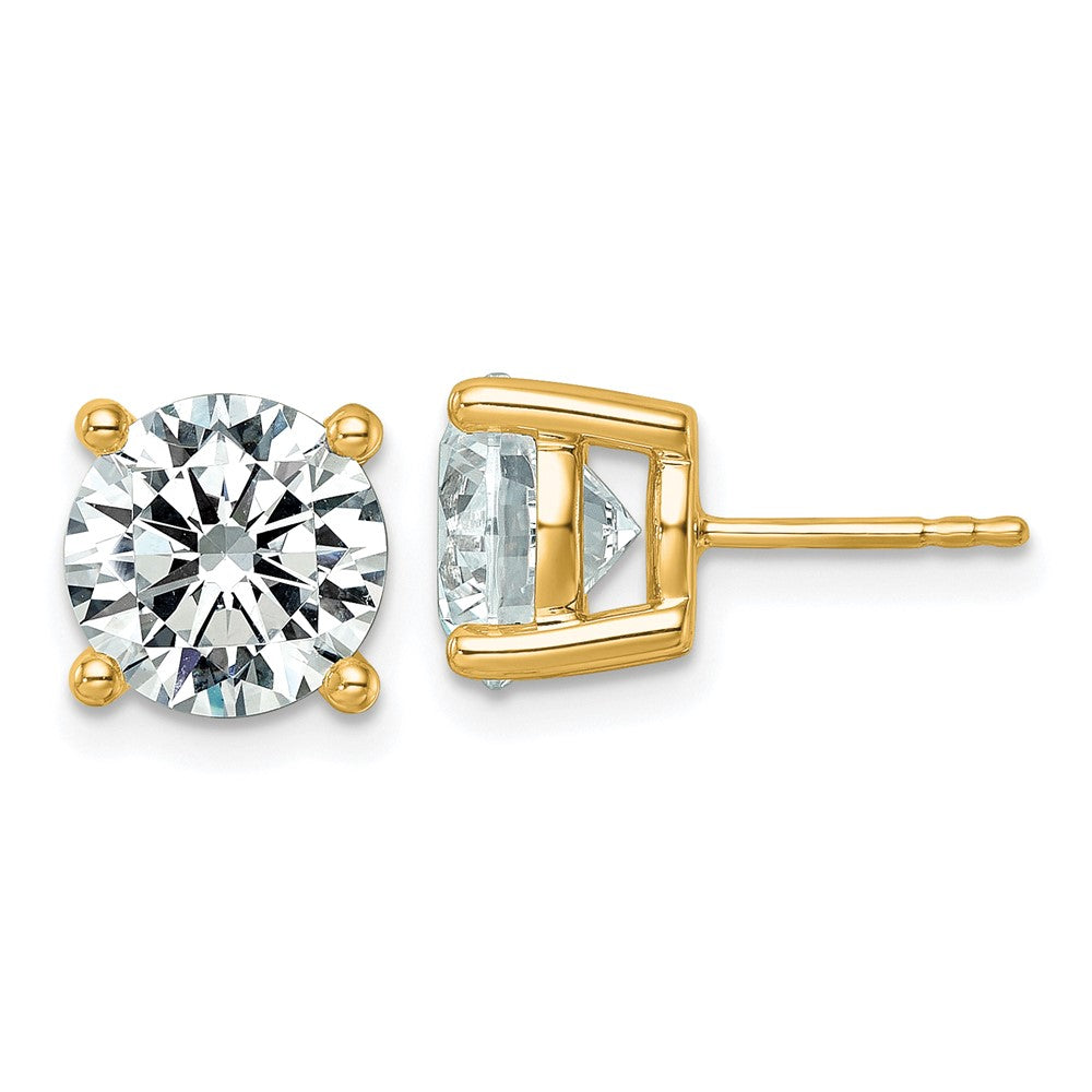 14K Yellow Gold 6 carat Lab Grown Diamond VS+ F+ Round Complete Four Prong Lightweight Stud Earrings