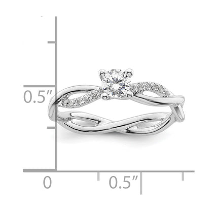 14K White Gold Criss-Cross (Holds 1/4 carat (4.1mm) Round Center) 1/8 carat Diamond Semi-mount Engagement Ring