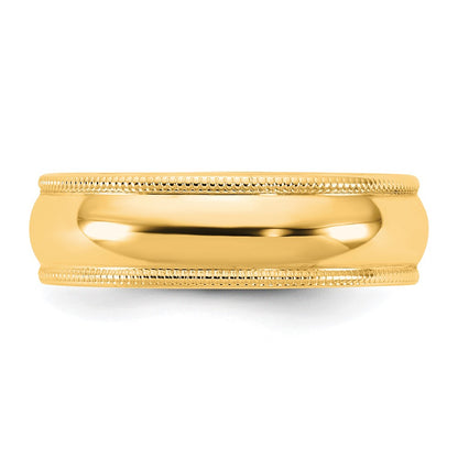 14K Yellow Gold 5.5mm LTW Milgrain Half Round Wedding Band Ring