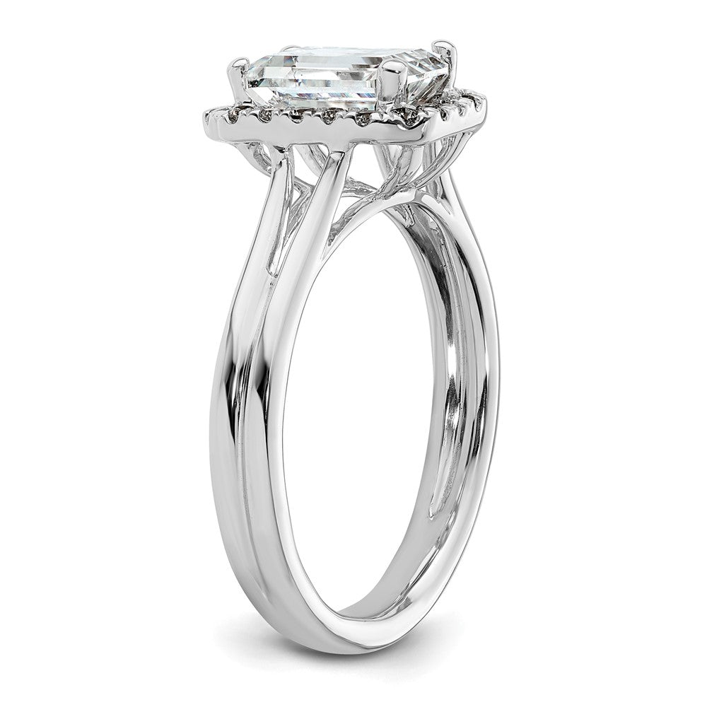 14K White Gold Halo (Holds 1.5 carat (7.7x5.8mm) Emerald-cut Center) 1/5 carat Diamond Semi-mount Split Shank Engagement Ring