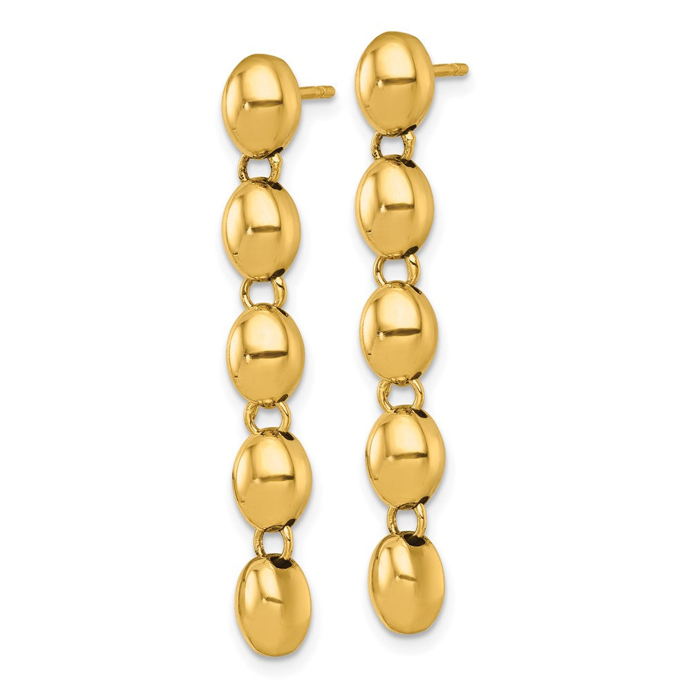 14K Yellow Gold Polished Oval Beaded Dangle Post Earrings