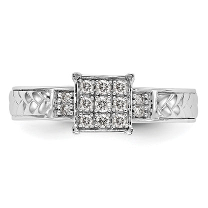 14K White Gold Square Cluster AA Quality 1/6 carat Diamond Trio Complete Engagement Ring