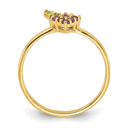 14K Yellow Gold Amethyst and Peridot Grapes Size 7 Ring