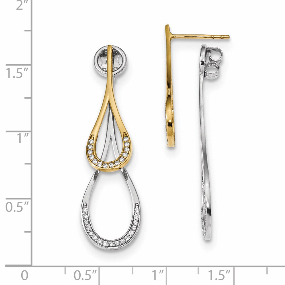 14K Two-Tone Gold Two-tone Teardrop CZ Front & Back Earrings
