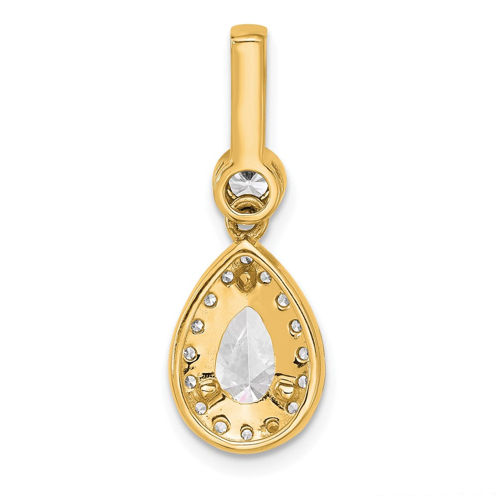 14K Yellow Gold 2 carat Lab Grown Diamond VS/SI+ G+ Pear Complete Halo Pendant