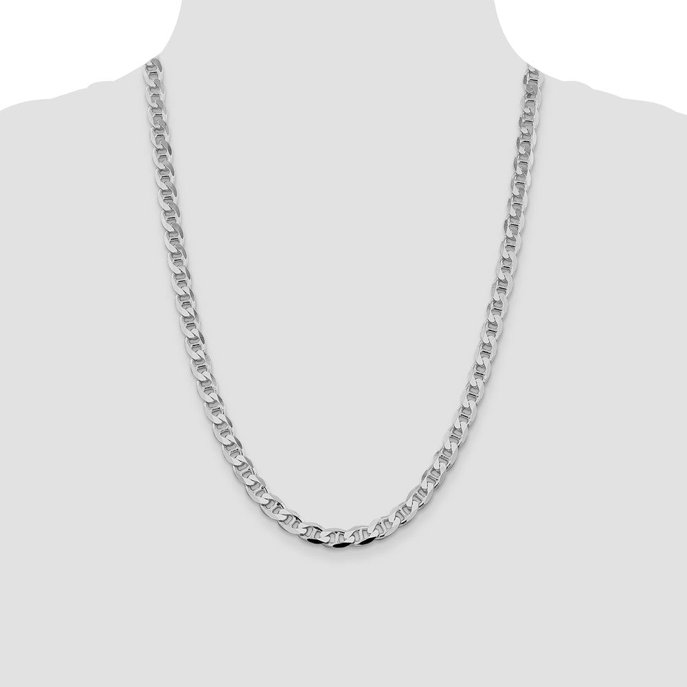 Sterling Silver Rhodium-plated 7.4mm D/C Flat Anchor Curb 24 Inch Chain