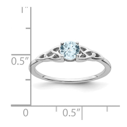 14K White Gold 4.5mm Round Aquamarine Celtic Knot Ring