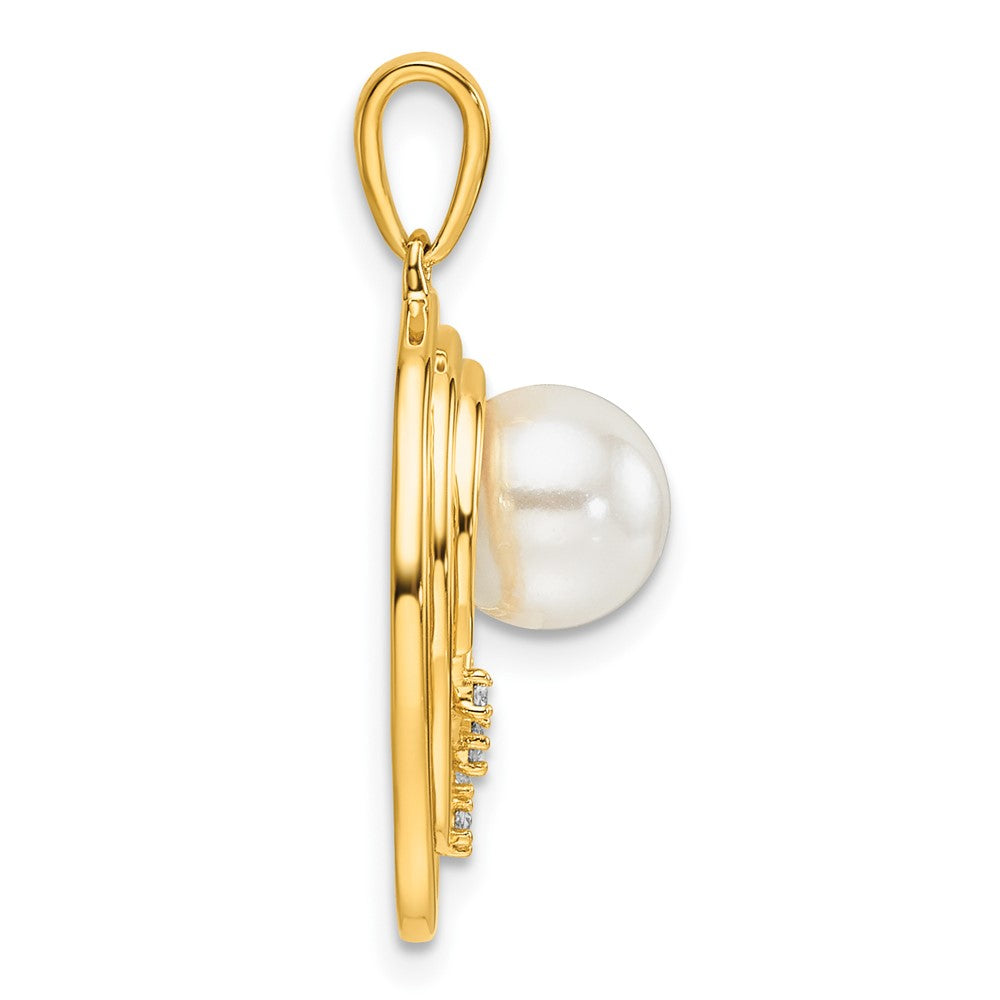 14K Yellow Gold Polished 1/15 carat Diamond and Freshwater Cultured Pearl Ovals Pendant