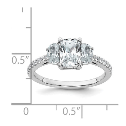 14K White Gold 1 5/8 carat Certified Lab Grown Diamond VS/SI+ G+ Radiant with Half Moon Complete Three Stone Engagement Ring