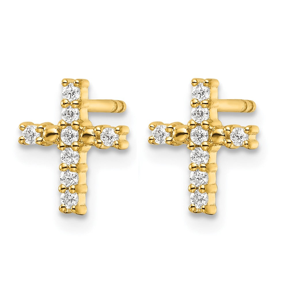 14K Yellow Gold Gold Polished Diamond Cross Post Earrings