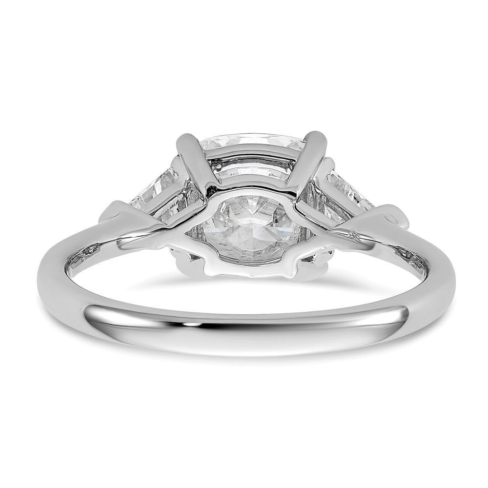14K White Gold 1/2 carat Lab Grown Diamond VS+ F+ Triangle 2 carat Cushion Center Semi Mount Three Stone Engagement Ring