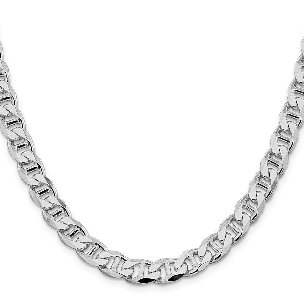 Sterling Silver Rhodium-plated 8.25mm D/C Flat Anchor Curb 22 Inch Chain