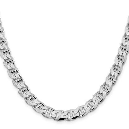 Sterling Silver Rhodium-plated 8.25mm D/C Flat Anchor Curb 22 Inch Chain