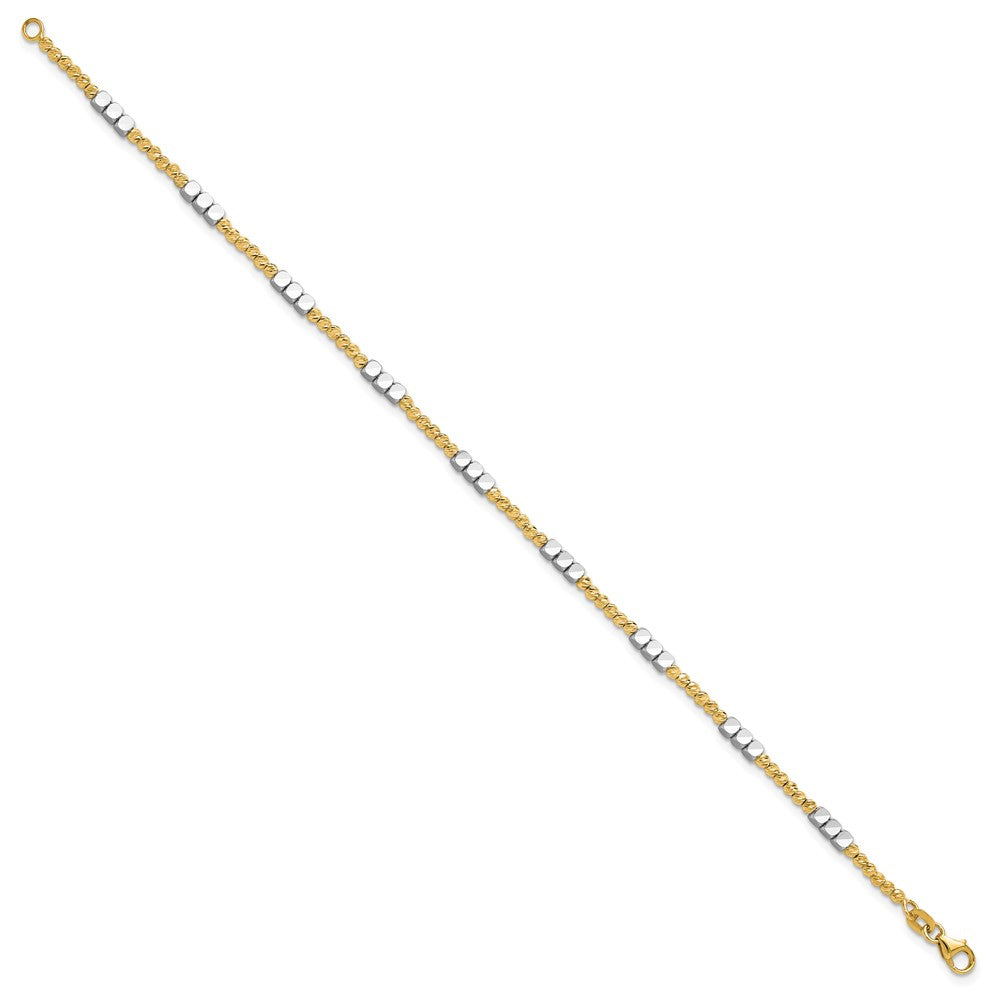 14K Two-Tone Gold Two-tone Diamond-cut Round and Square Beaded 7.5 Inch Bracelet