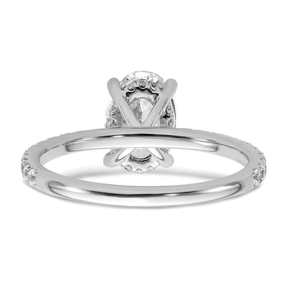 14K White Gold 1 7/8 carat Certified Lab Grown Diamond VS+ F+ Oval Complete Solitaire with Flair Engagement Ring