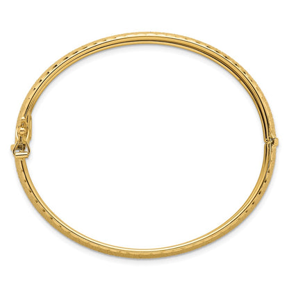 14K Yellow Gold Polished Diamond-cut Textured 11.75mm Hinged Oval Bangle Bracelet