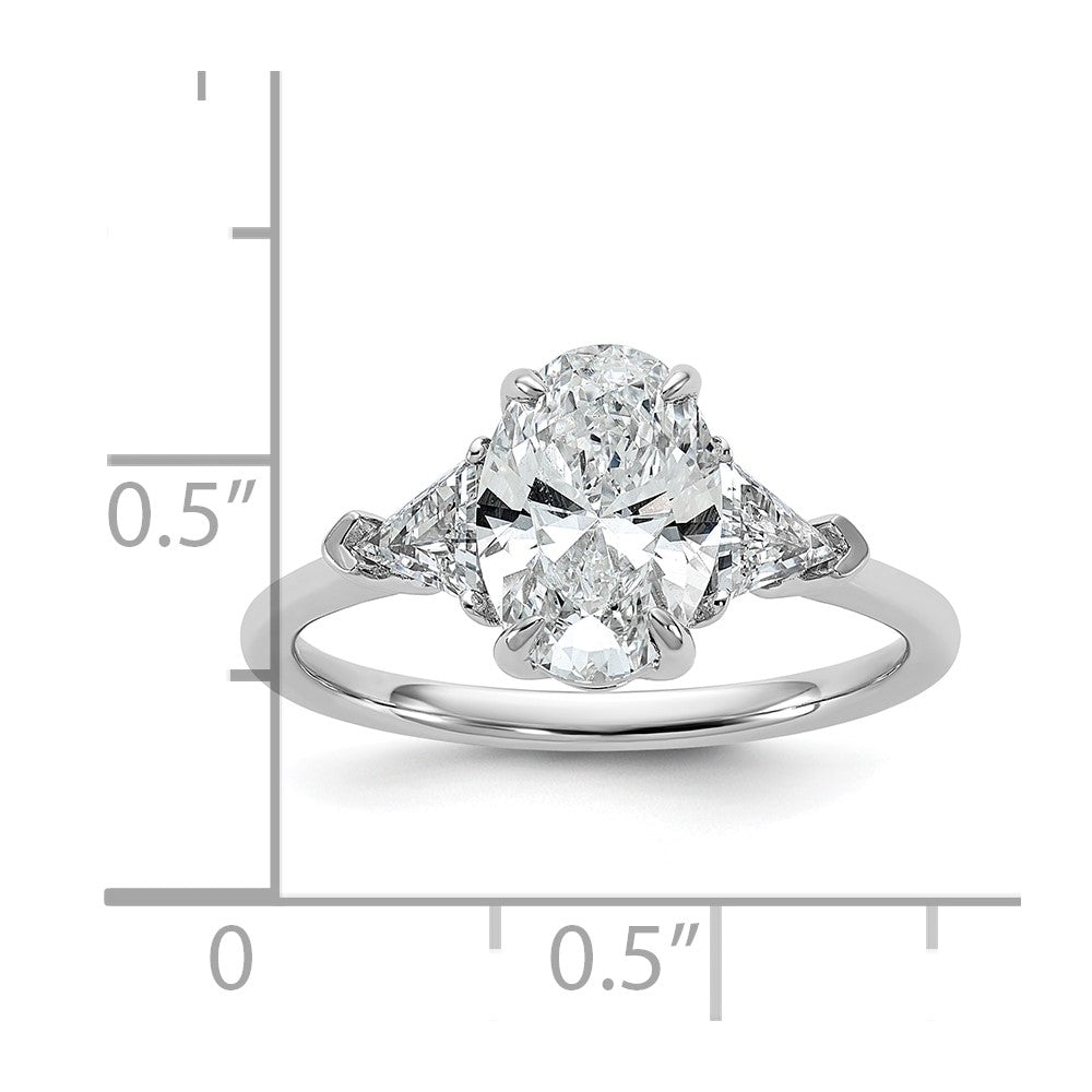 14K White Gold 2 carat Certified Lab Grown Diamond VS/SI+ G+ Complete Oval and Trillion Three Stone Engagement Ring