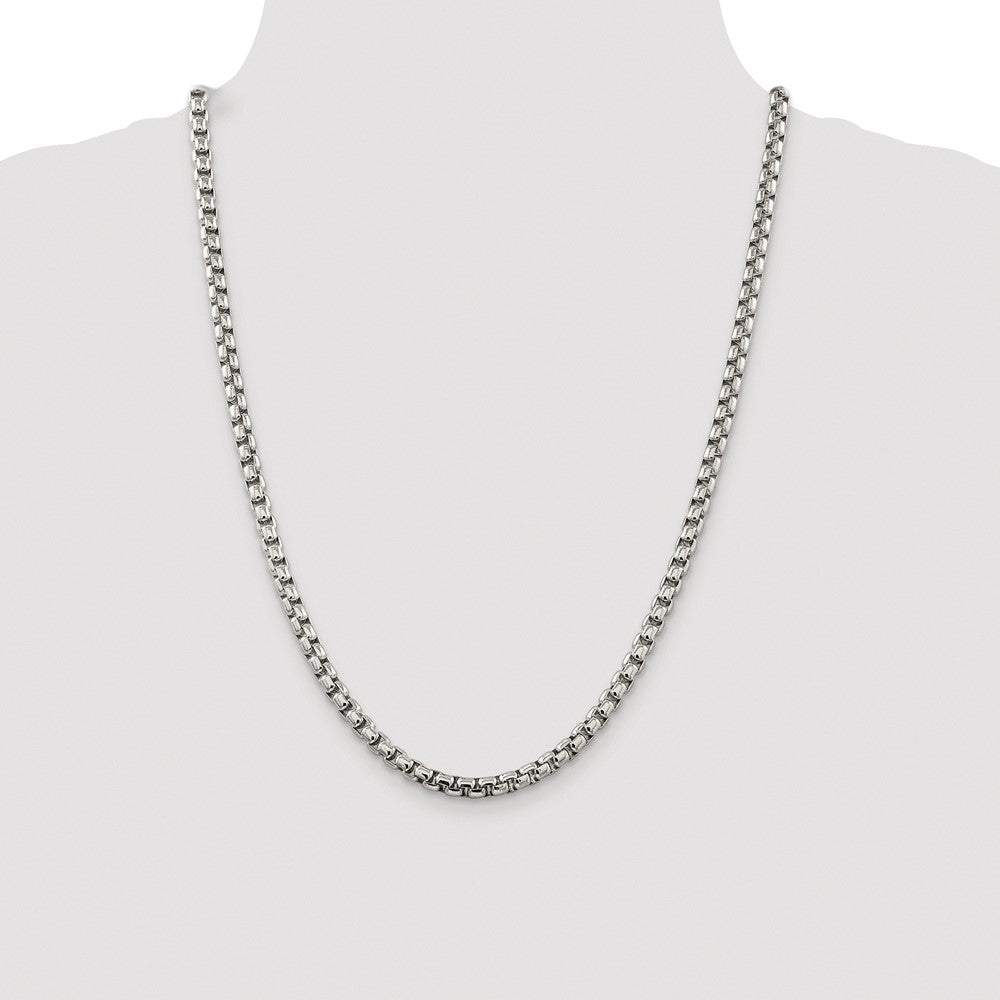 Sterling Silver Rhodium-plated 5.2mm Round Box 24 Inch Chain