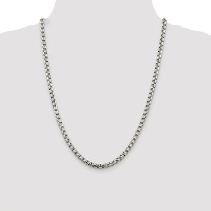 Sterling Silver Rhodium-plated 5.2mm Round Box 24 Inch Chain