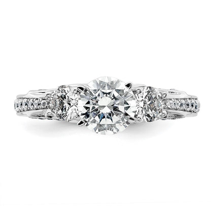 14K White Gold 3/4 carat Lab Grown Diamond VS/SI+ G+ Round Semi Mount Three Stone Engagement Ring
