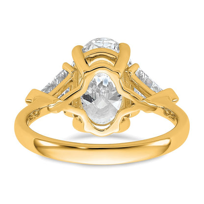 14K Yellow Gold 4 1/8 carat Certified Lab Grown Diamond VS/SI+ G+ Complete Oval and Trillion Three Stone Engagement Ring