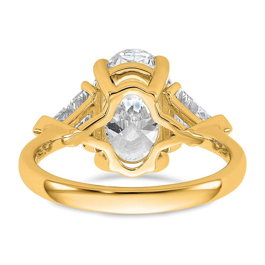 14K Yellow Gold 4 1/8 carat Certified Lab Grown Diamond VS/SI+ G+ Complete Oval and Trillion Three Stone Engagement Ring