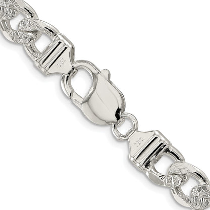 Sterling Silver Rhodium-plated 9.5mm Pav‚ Flat Figaro 20 Inch Chain