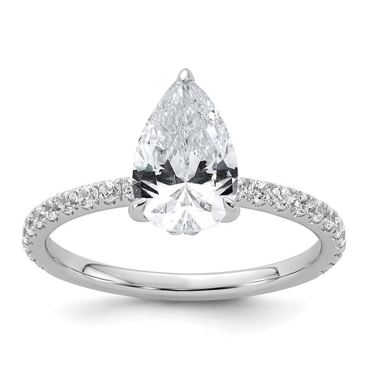 14K White Gold 2 carat Certified Lab Grown Diamond VS+ F+ Pear Complete Solitaire with Flair Engagement Ring